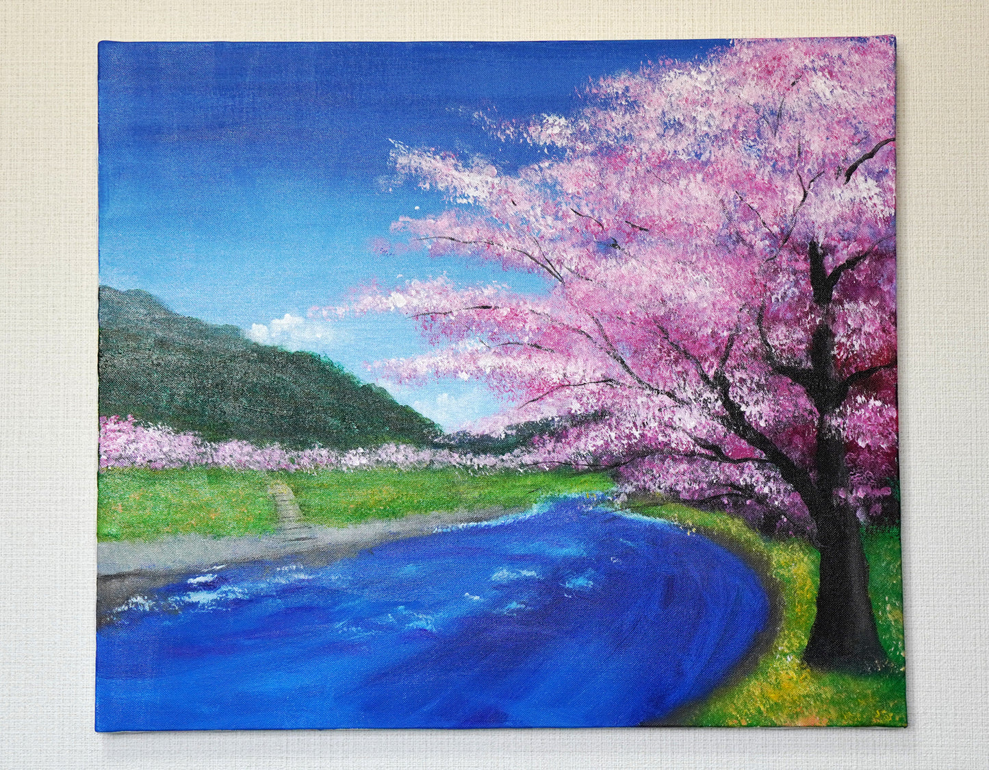 桜と川の風景 - 530 × 455mm - L8
