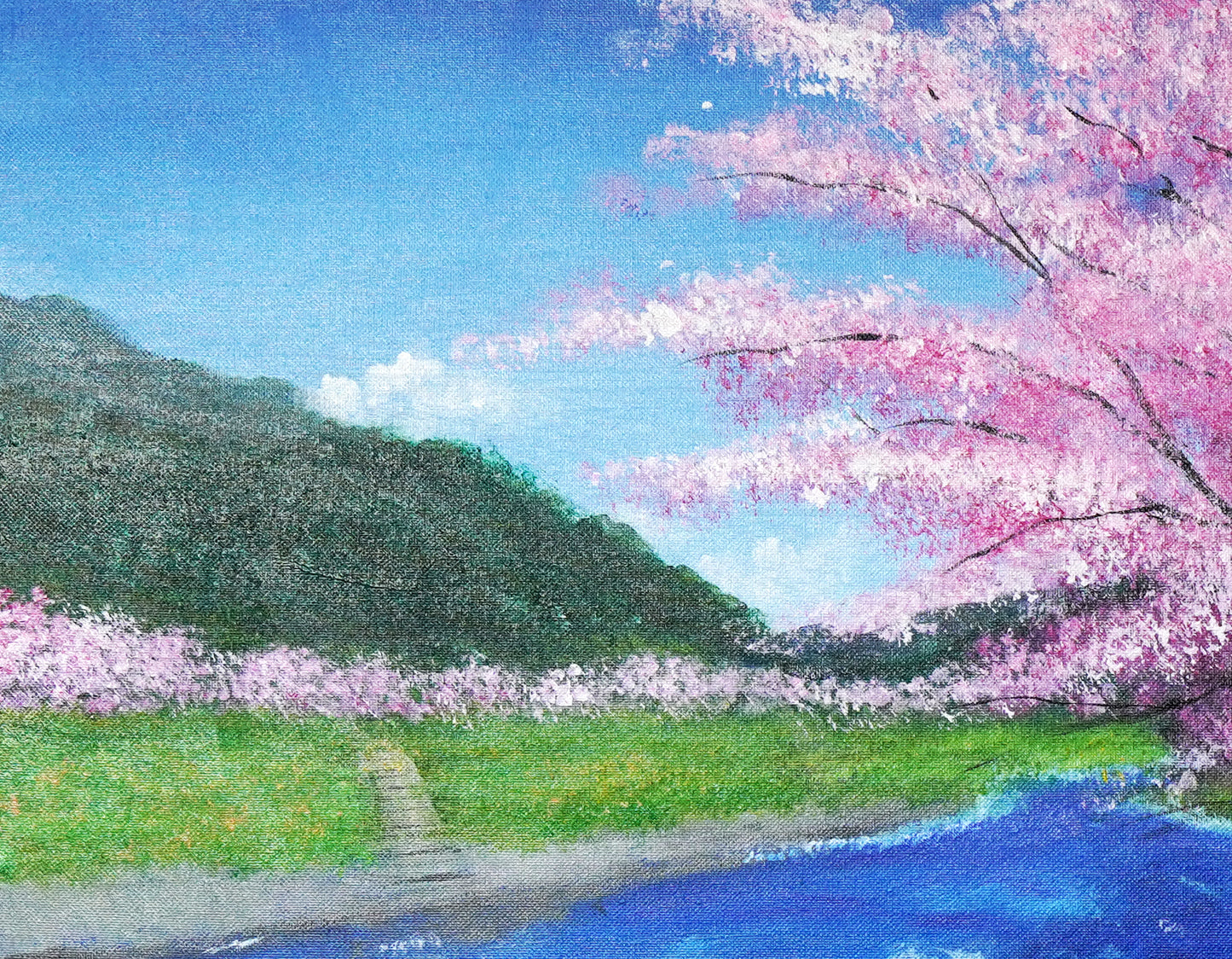 桜と川の風景 - 530 × 455mm - L8