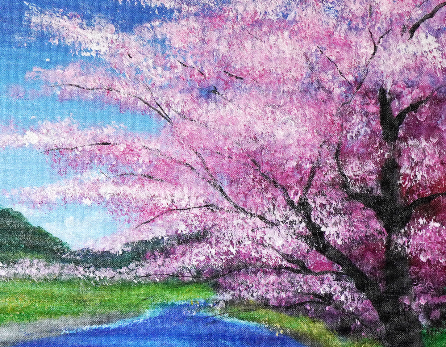 桜と川の風景 - 530 × 455mm - L8