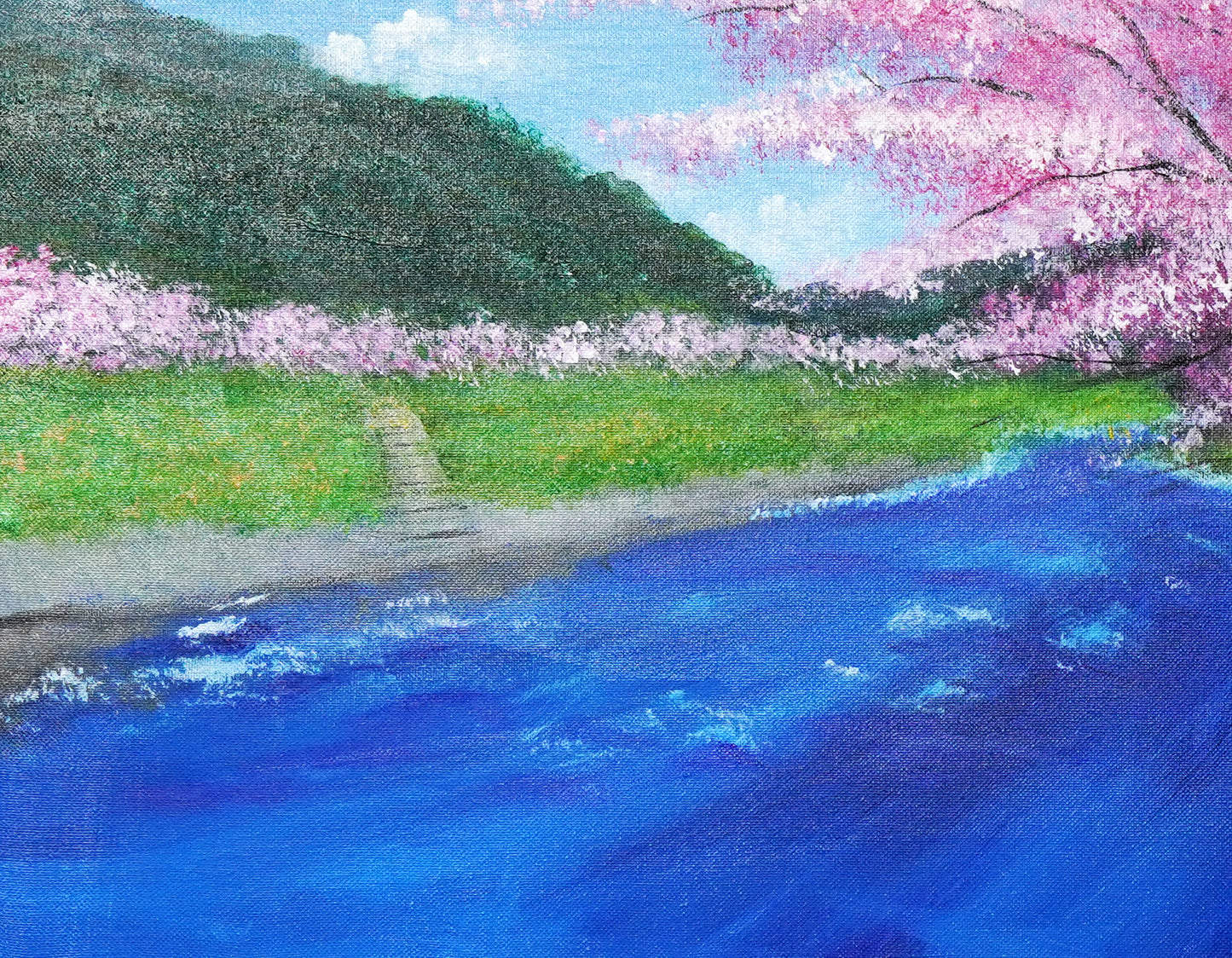 桜と川の風景 - 530 × 455mm - L8