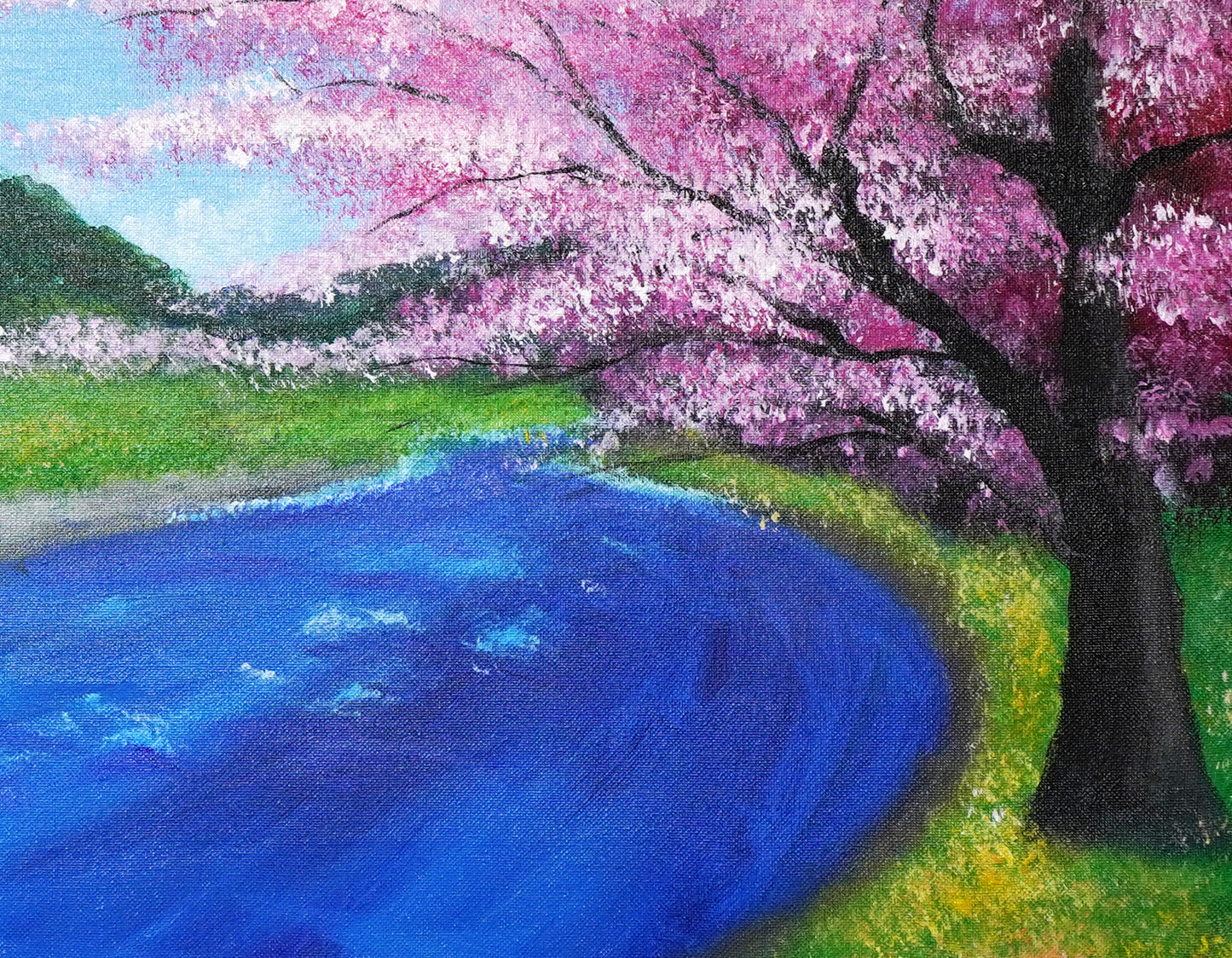 桜と川の風景 - 530 × 455mm - L8