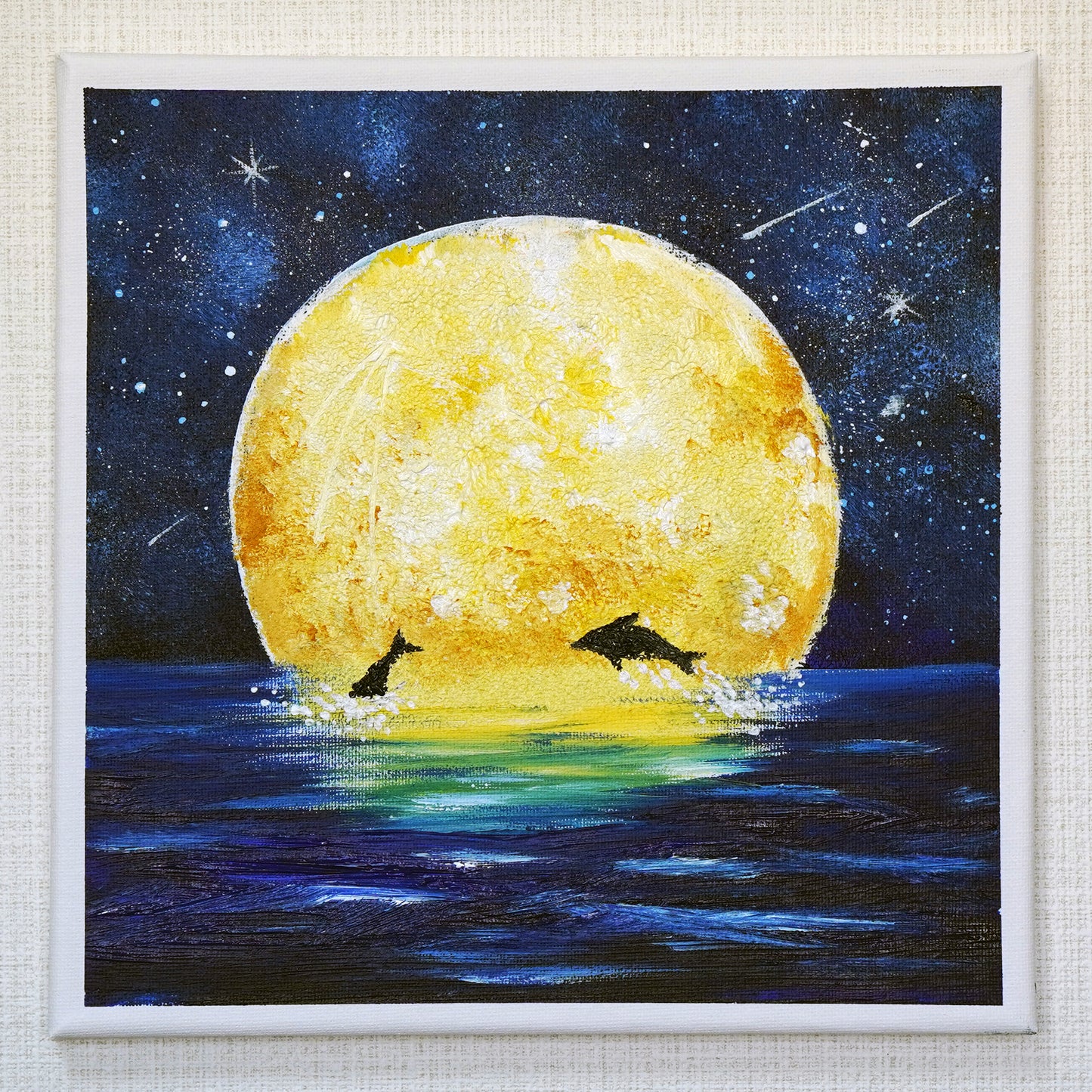 Full moon and dolphins - 10×10
