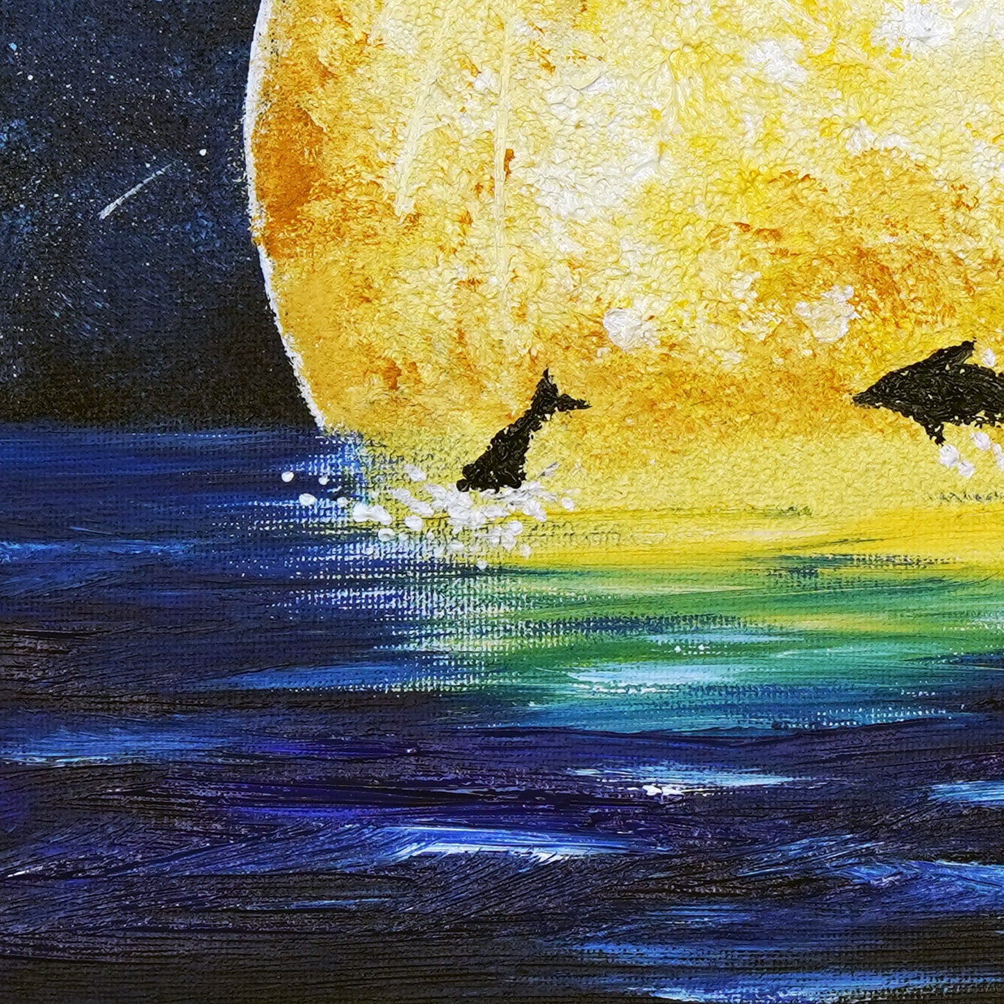 Full moon and dolphins - 10×10
