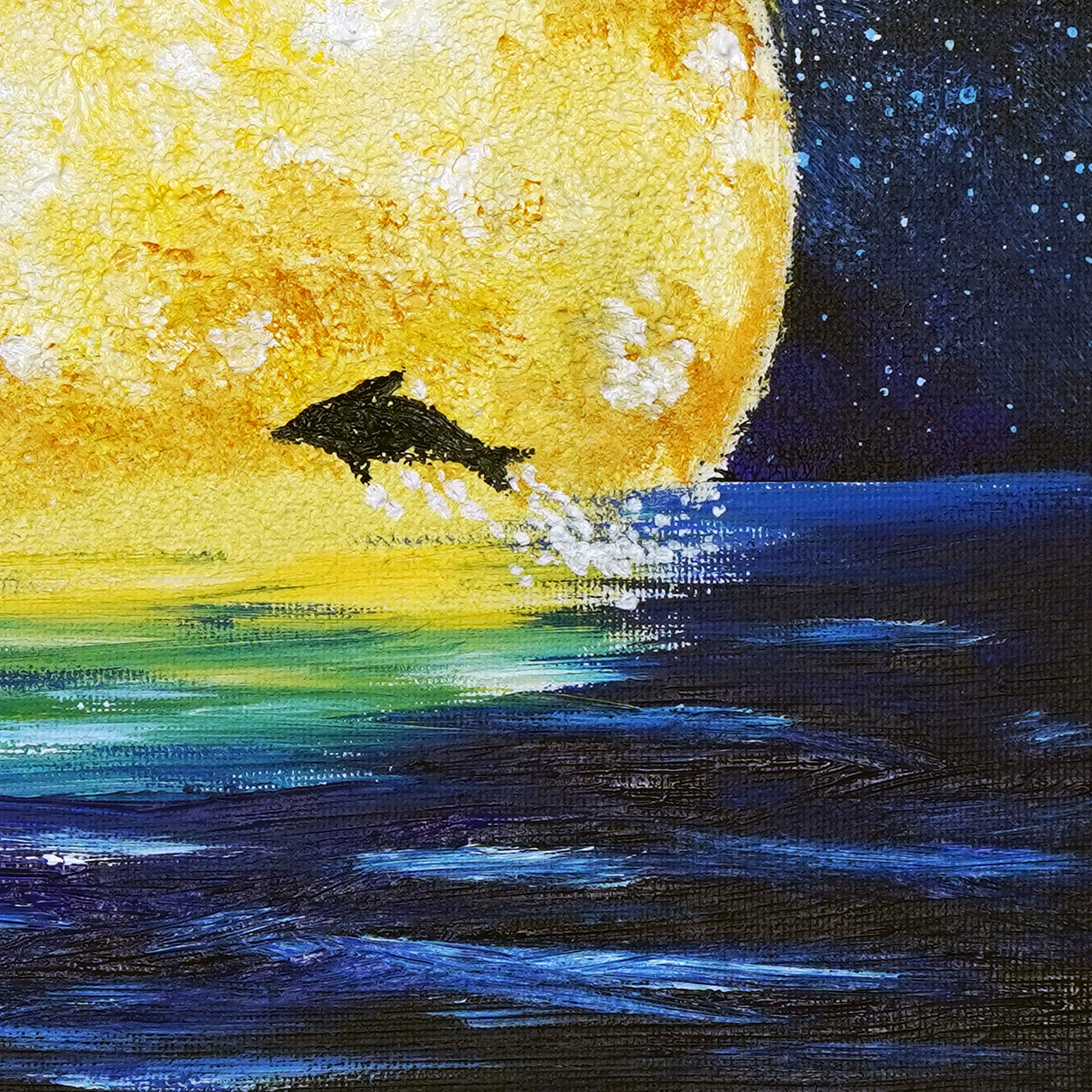 Full moon and dolphins - 10×10
